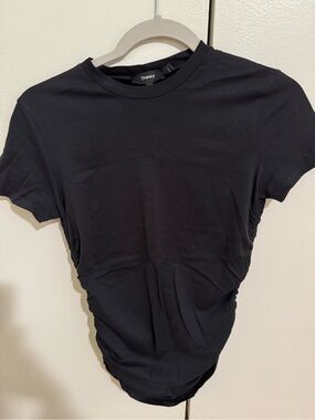 Theory Cotton Black Ruched T-Shirt Size Small